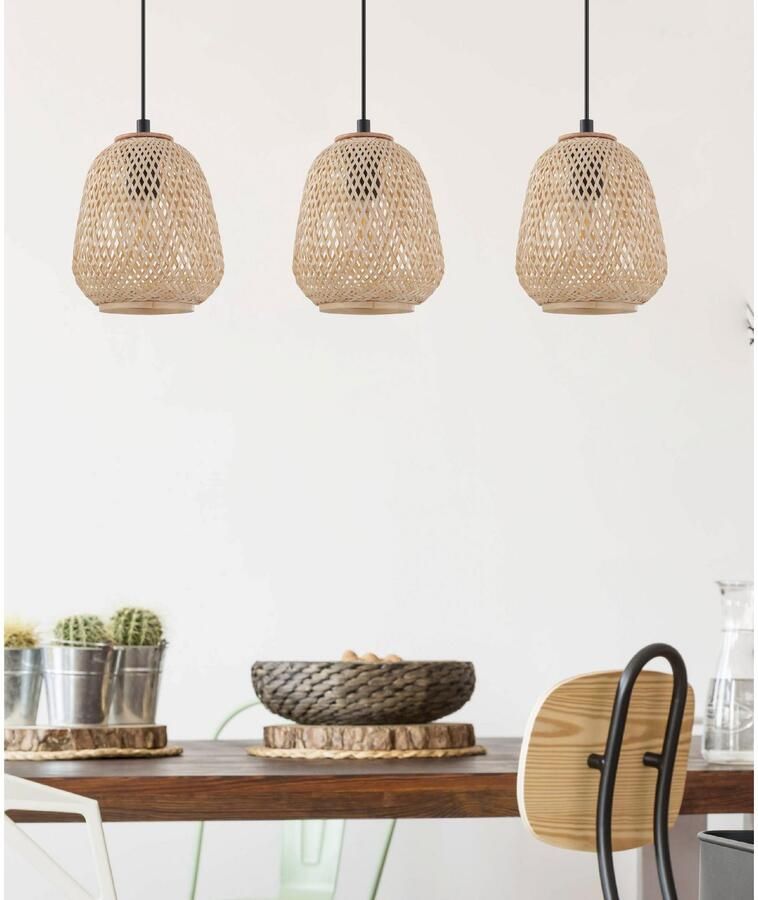 EGLO Hanglamp Dembleby Hanglamp vintage ecru Hygge houten vlechtwerk E27 Ø 20 cm