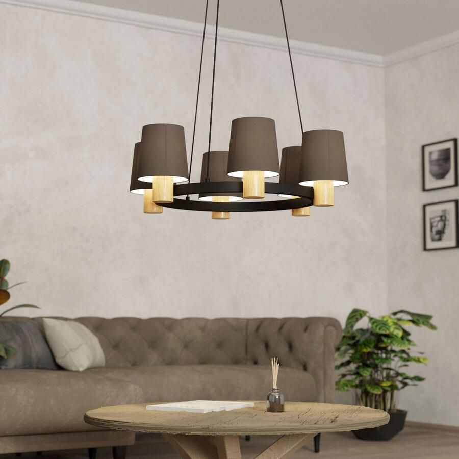 EGLO Hanglamp EDALE Hanglamp in zwart en bruin van staal hout excl. E27 40W (1 stuk)