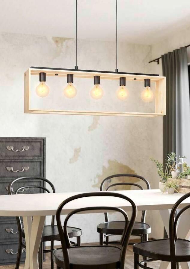 EGLO Hanglamp FAMBOROUGH Hanglamp staal en hout E27 woonkamerlamp lamp (1 stuk)
