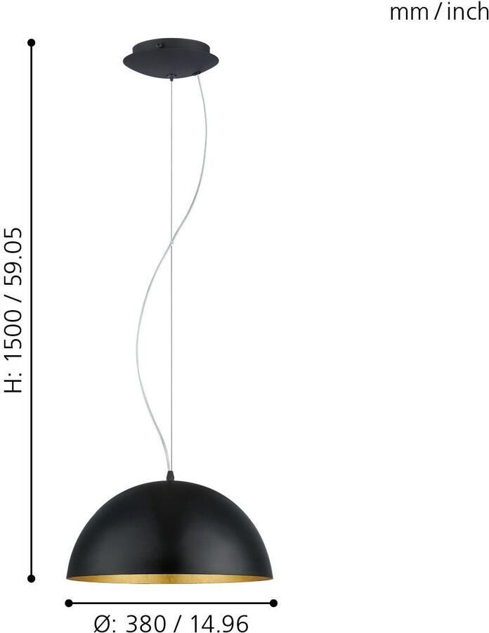 EGLO Hanglamp GAETANO 1 Hanglamp staal E27 hanglamp eettafellamp lamp (1 stuk)