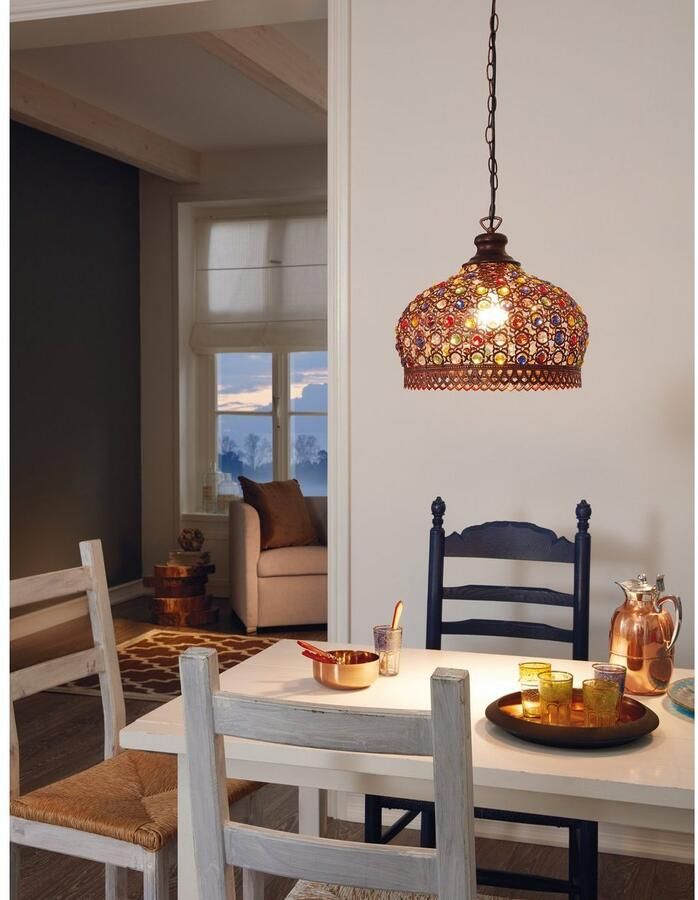 EGLO Hanglamp JADIDA Hanglamp IP20 E27 staal en glas eettafellamp lamp