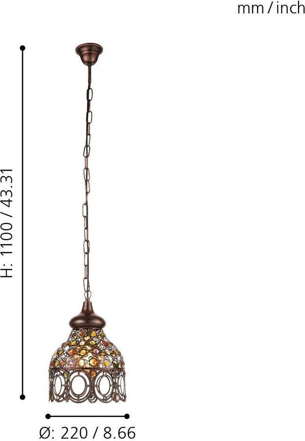 EGLO  Vintage Jadida - Hanglamp - 1 Lichts - Koperkleurig - Bont