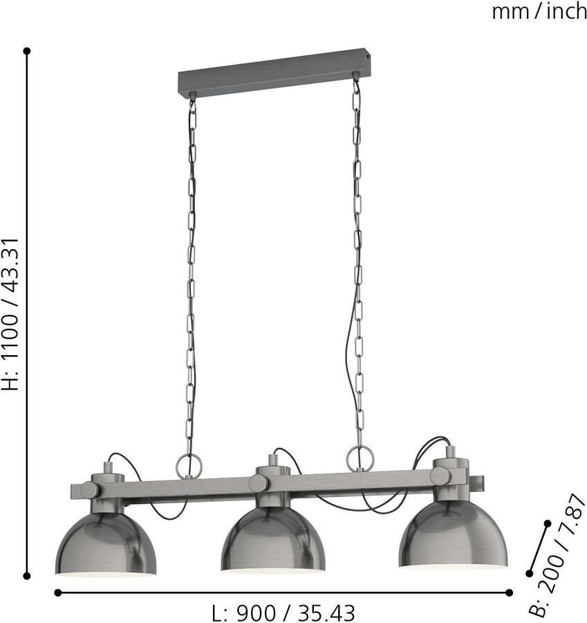 EGLO  Lubenham 1 Hanglamp - 3 lichts - E27 - Staal - Grijs wit