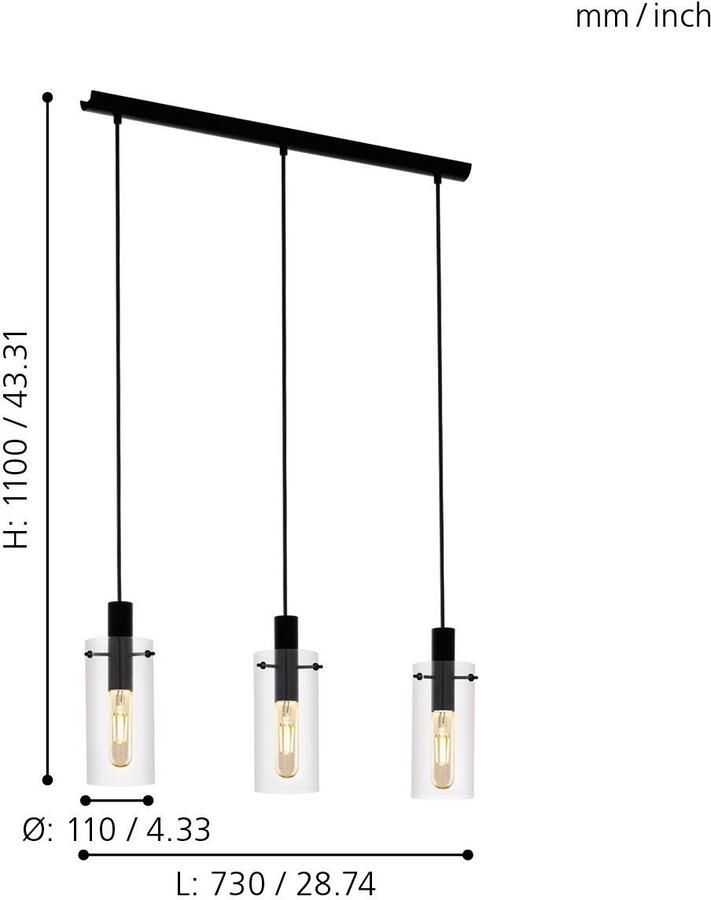 EGLO Hanglamp MONTEFINO Hanglamp staal en glas E27 IP20 eettafellamp lamp (1 stuk)