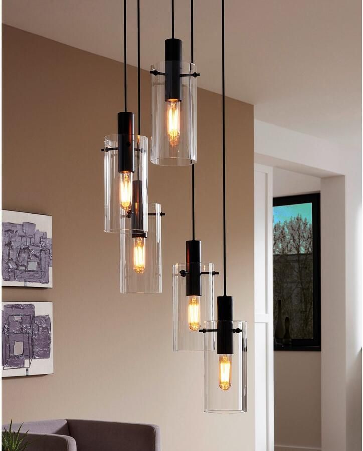 EGLO Hanglamp MONTEFINO Hanglamp staal en glas E27 IP20 eettafellamp lamp (1 stuk)