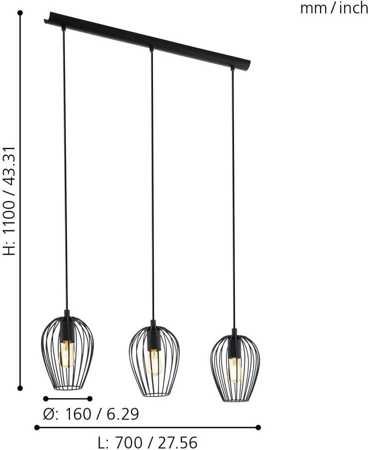 EGLO Hanglamp NEWTOWN Hanglamp staal E27 IP20 vintage eetkamerlamp lamp - Foto 2