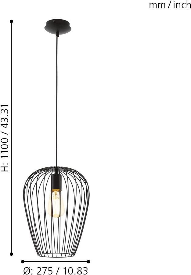 EGLO Hanglamp NEWTOWN Hanglamp staal E27 IP20 vintage eetkamerlamp lamp - Foto 2