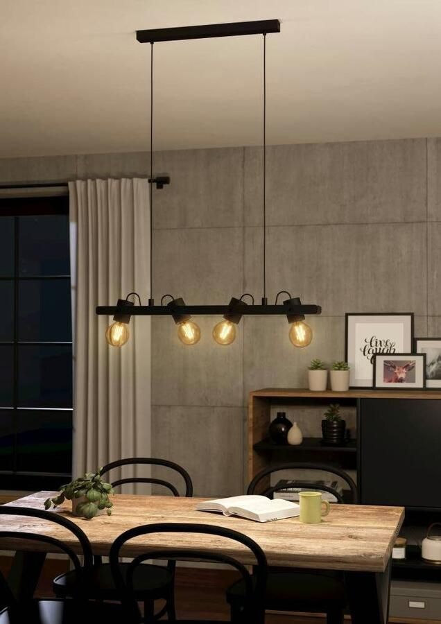 EGLO Hanglamp PLIMSOLL Hanglamp hout en metaal in zwart FSC100PA E27 fitting (1 stuk)