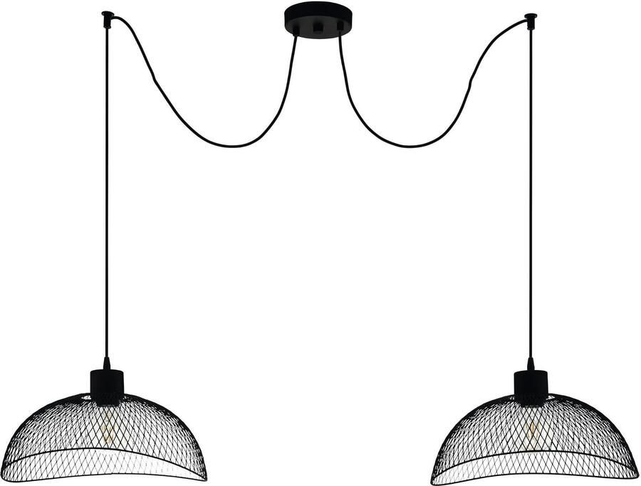 EGLO Hanglamp Pompeya Metalen kap gevlochten zwart vintage Hygge Boho 2 fittingen