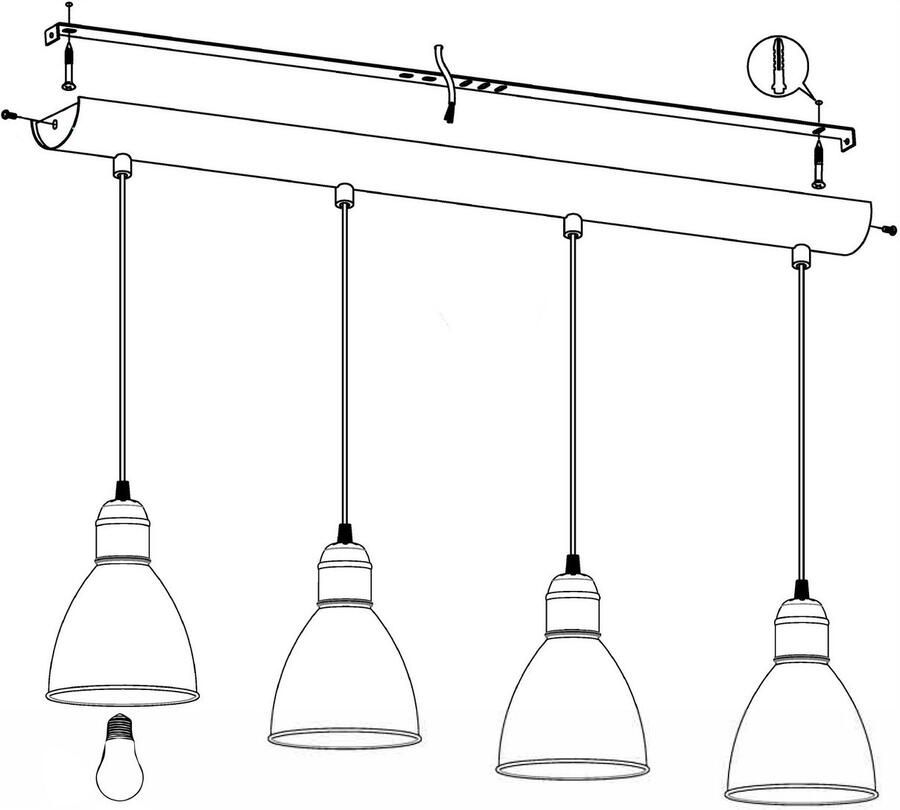 EGLO Hanglamp PRIDDY hanglamp pendellamp staal zwart E27 industrieel Woonkamerlamp eettafellamp 4 lamps vintage 110x97 5x15 5cm - Foto 2