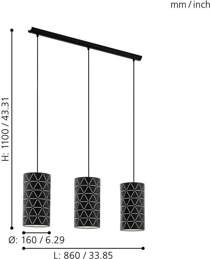EGLO  Ramon Hanglamp - 3 lichts - E27 - Zwart