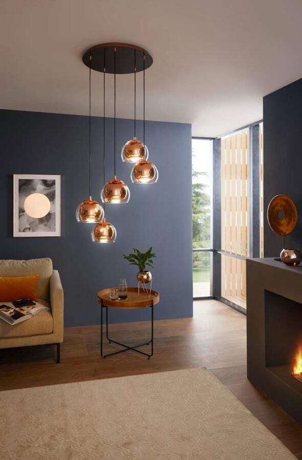 EGLO Hanglamp ROCAMAR 1 Hanglamp van staal en glas in koper helder eettafel lamp E27 (1 stuk)