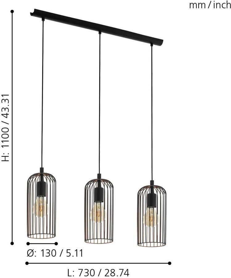 EGLO Hanglamp ROCCAMENA Hanglamp IP20 E27 staal vintage eettafellamp lamp