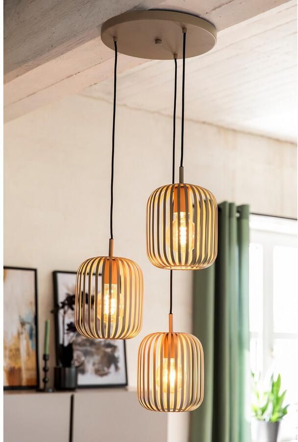 EGLO Hanglamp ROMAZZINA hanglamp eettafellamp zandkleurig metaal E27 Hanglamp woonkamer modern ballonvormige lampenkap 110x46cm (1 stuk) - Foto 5
