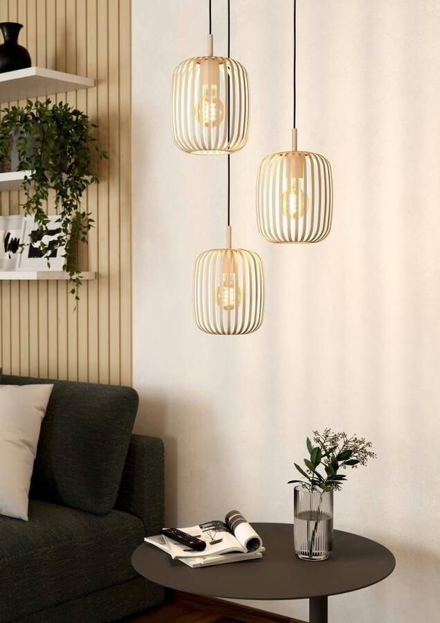 EGLO Hanglamp ROMAZZINA hanglamp eettafellamp zandkleurig metaal E27 Hanglamp woonkamer modern ballonvormige lampenkap 110x46cm (1 stuk) - Foto 4