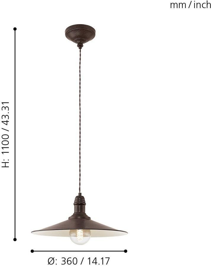 EGLO Hanglamp STOCKBURY Hanglamp staal E27 vintage woonkamerlamp lamp Hanglamp eettafel H110 x Ø36 cm antiek-bruin beige 1X60W excl.