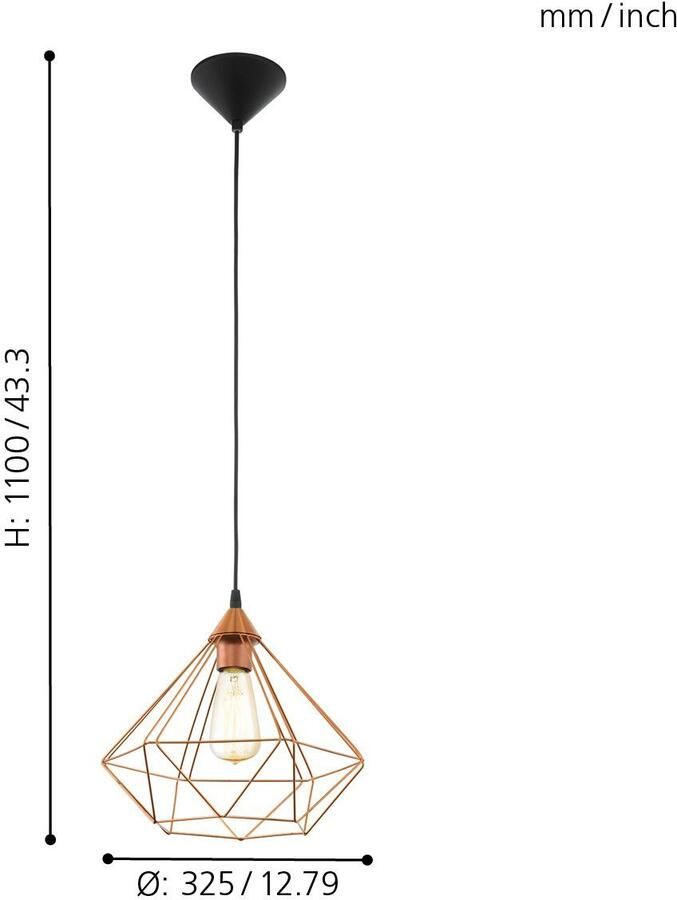 Eglo Vintage Tarbes Hanglamp Draadlamp 1 Lichts Ø325mm. Zwart Koperkleurig - Foto 4