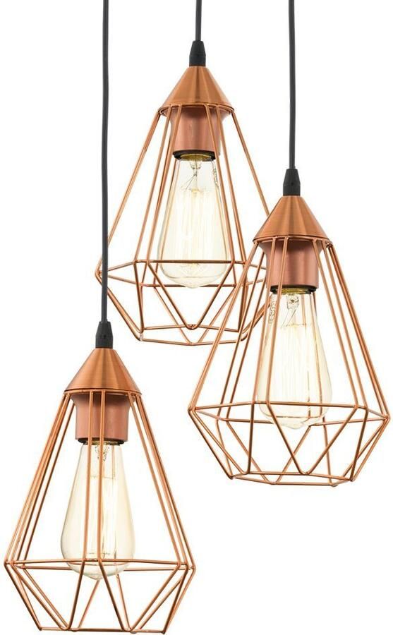Eglo Tarbes Hanglamp Draadlamp 3 Lichts Ø310mm. Zwart Koperkleurig - Foto 6