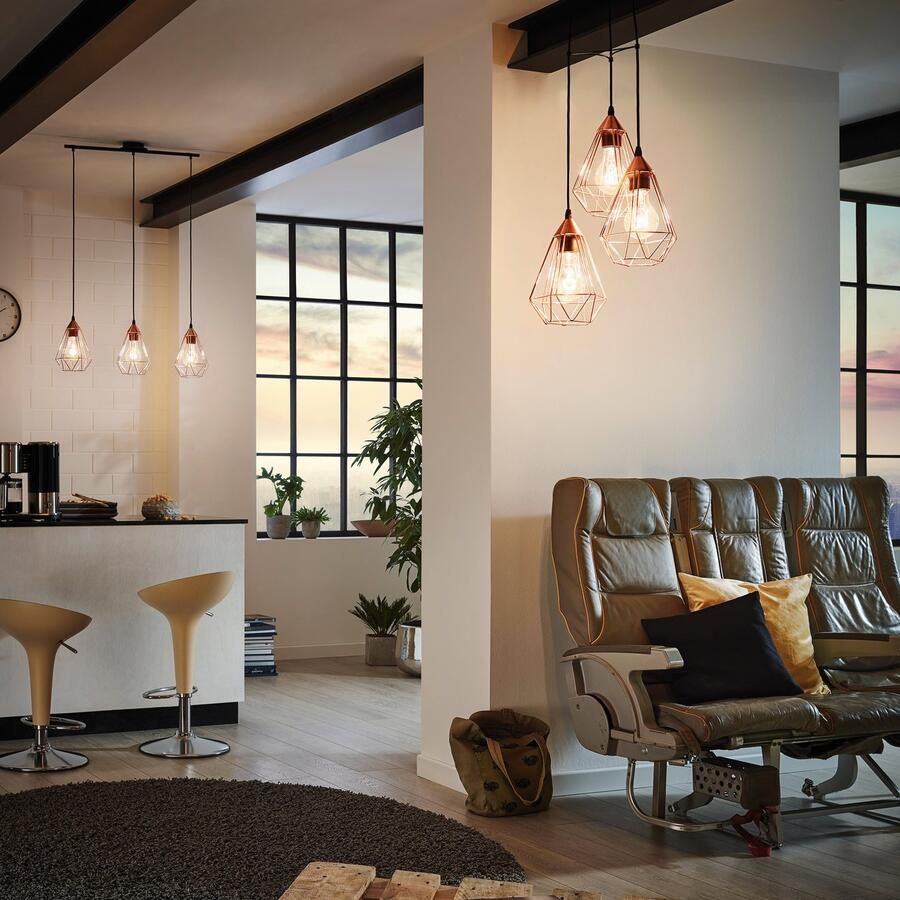 Eglo Tarbes Hanglamp Draadlamp 3 Lichts Ø310mm. Zwart Koperkleurig - Foto 2