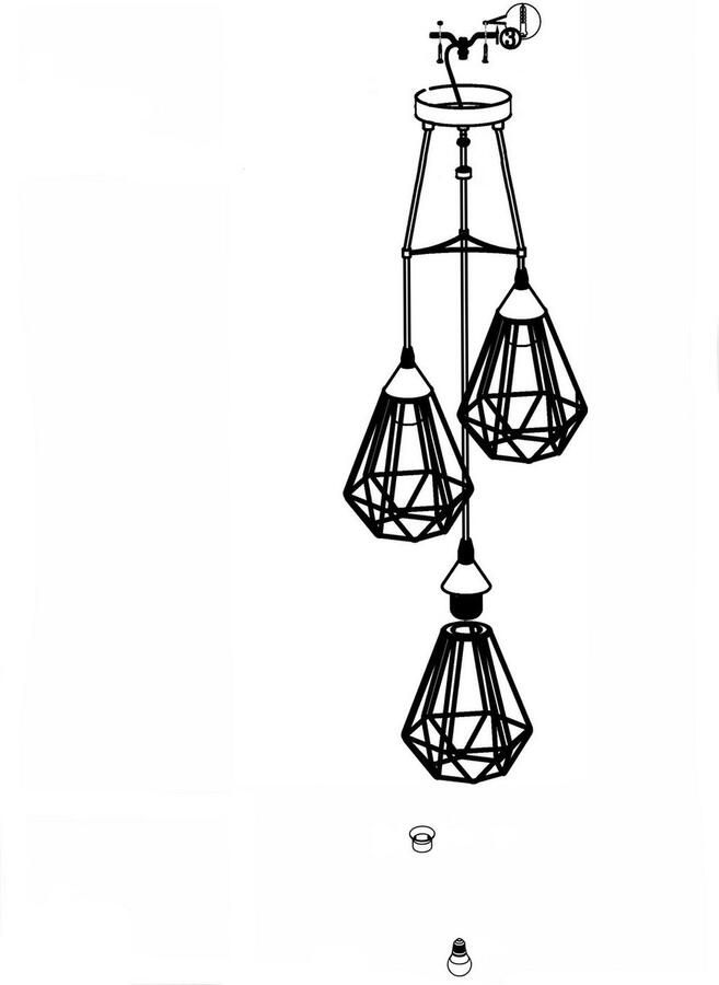 Eglo Tarbes Hanglamp Draadlamp 3 Lichts Ø310mm. Zwart Koperkleurig - Foto 4