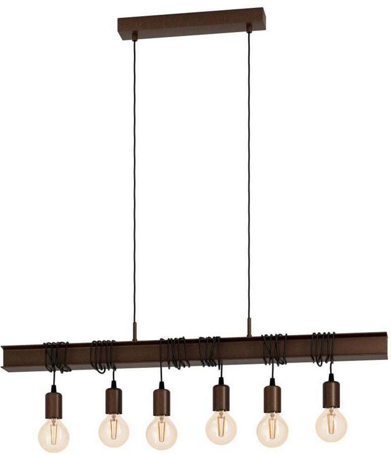EGLO Hanglamp TOWNSHEND 4 hanglamp staal roestlook retro vintage E27 antiek-bruin metalen balk eetkamer 6 lamps 110x100 5x7cm - Foto 4