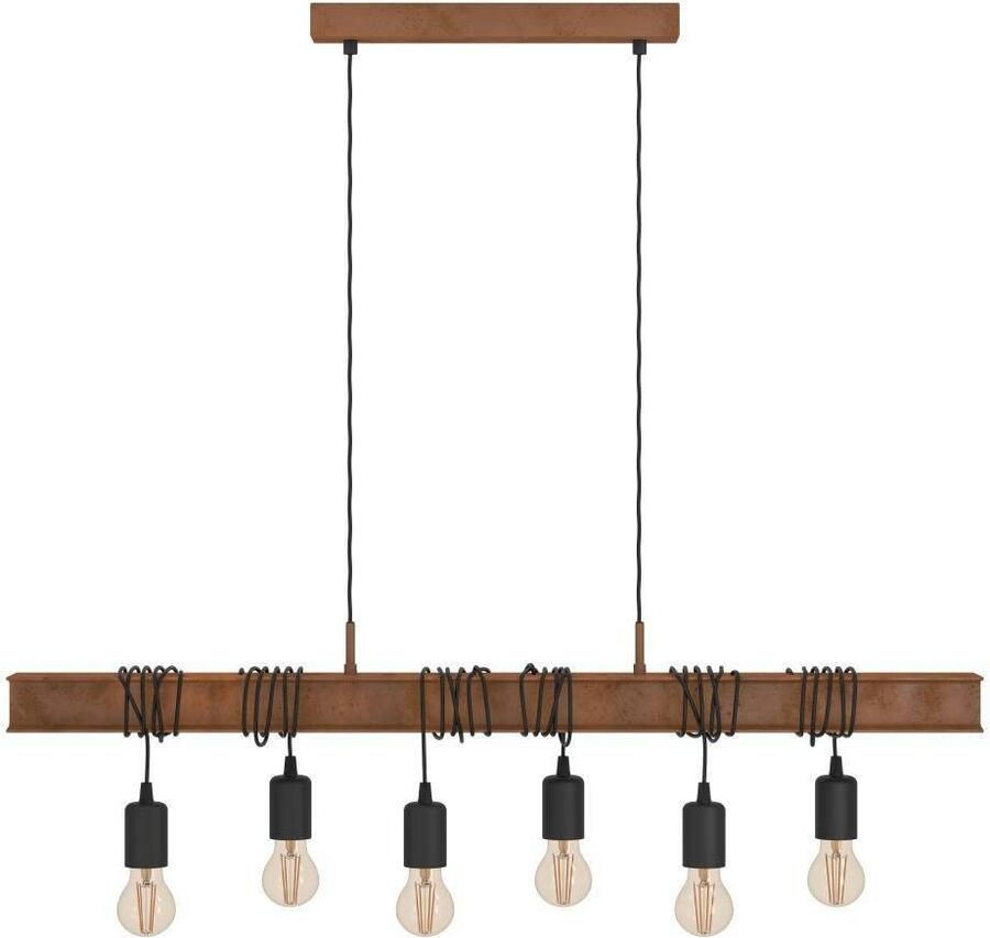 EGLO Hanglamp TOWNSHEND 4 hanglamp staal roestlook retro vintage E27 antiek-bruin metalen balk eetkamer 6 lamps 110x100 5x7cm - Foto 2