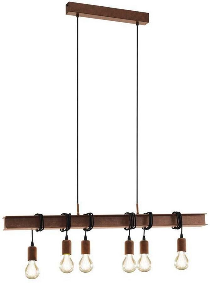 EGLO Hanglamp TOWNSHEND 4 hanglamp staal roestlook retro vintage E27 antiek-bruin metalen balk eetkamer 6 lamps 110x100 5x7cm - Foto 7