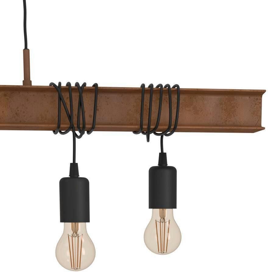 EGLO Hanglamp TOWNSHEND 4 hanglamp staal roestlook retro vintage E27 antiek-bruin metalen balk eetkamer 6 lamps 110x100 5x7cm