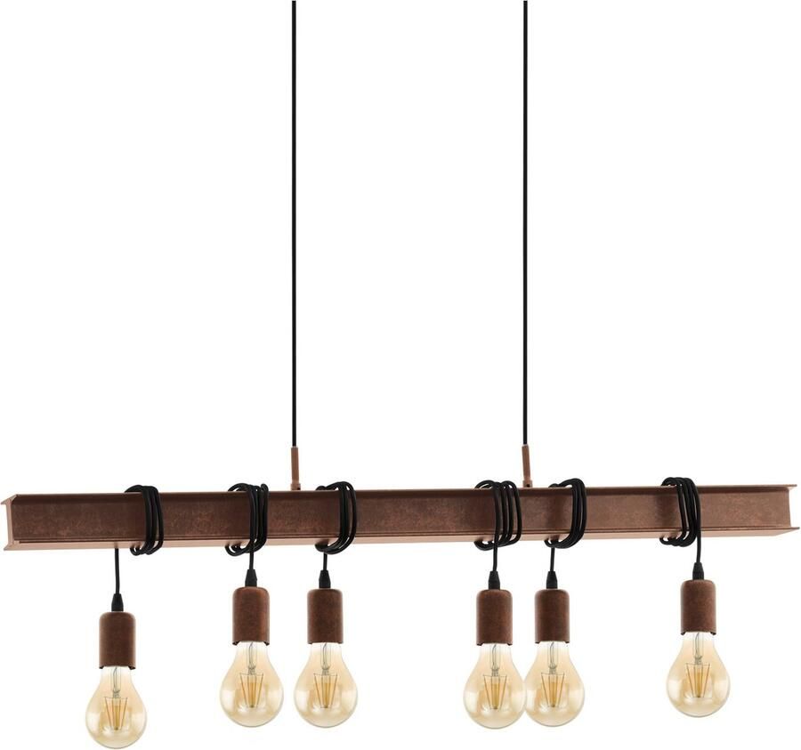 EGLO Hanglamp TOWNSHEND 4 hanglamp staal roestlook retro vintage E27 antiek-bruin metalen balk eetkamer 6 lamps 110x100 5x7cm - Foto 3