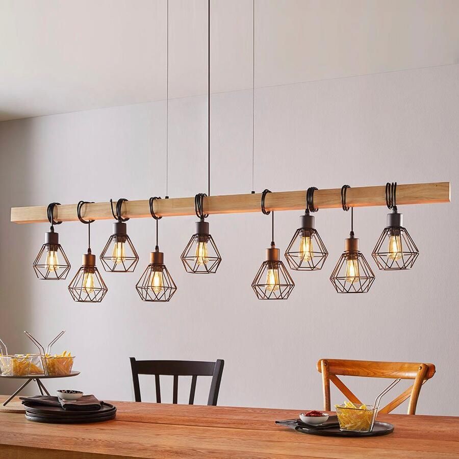 EGLO Hanglamp TOWNSHEND 5 zwart l150 x h110 x b20 cm van hout en metaal retro vintage