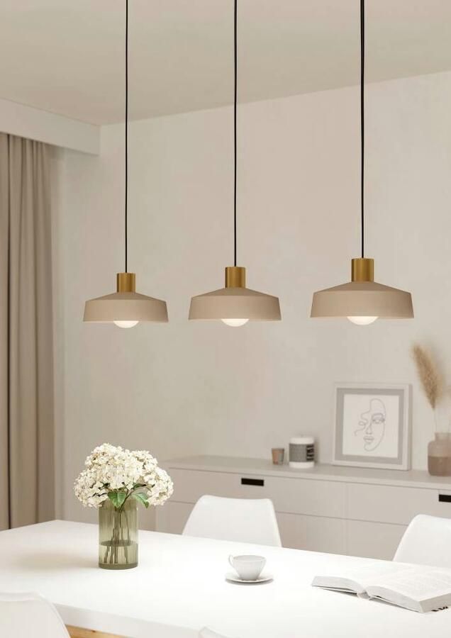 EGLO Hanglamp VALDIOLA Hanglamp staal IP20 E27 eetkamerlamp eettafellamp Eetkamerlamp van metaal in zandkleuren en messing-geborsteld E27 (1 stuk)
