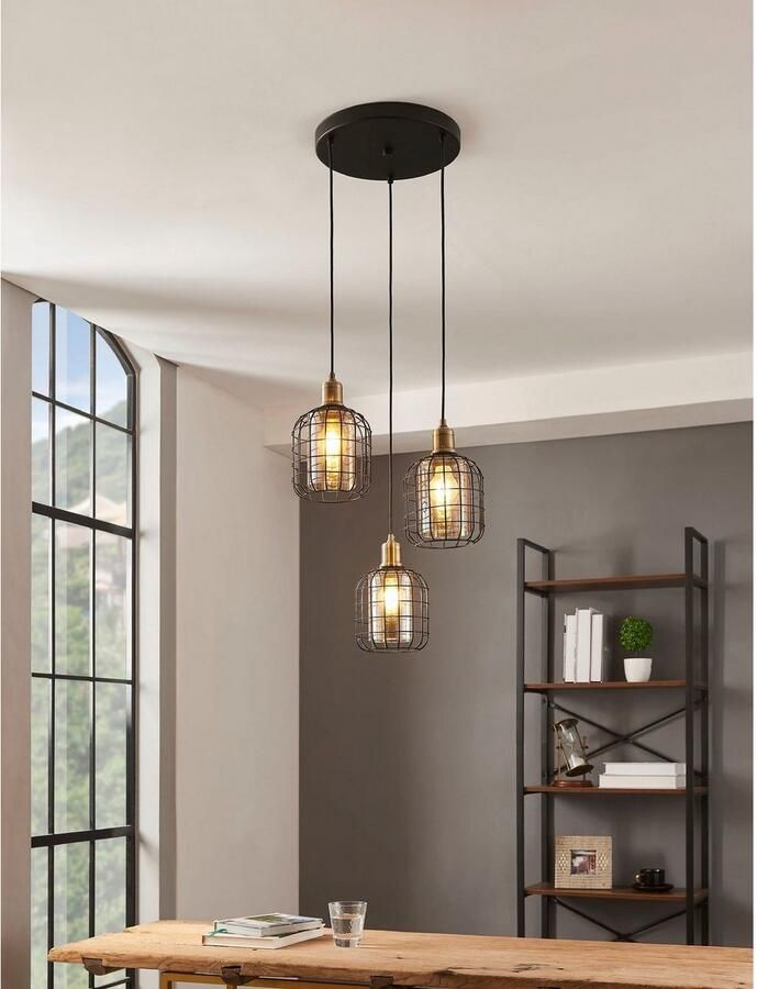 EGLO Hanglamp VERNHAM Hanglamp staal en glas E27 IP20 eetkamerlamp lamp Hanglamp eettafel H130 x Ø42 5cm zwart gebronsd 3X40W excl (1 stuk)