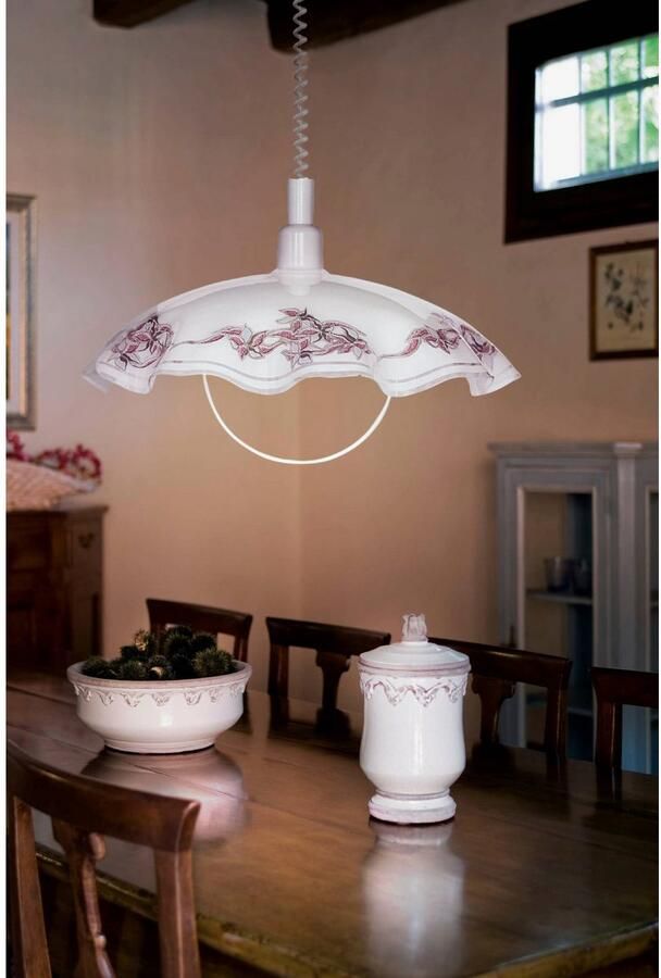 EGLO Hanglamp VETRO hanglamp keukenlamp bloemmotief wit E27 In hoogte verstelbaar spiraalkabel eetkamerlamp klassiek 110x42cm (1 stuk)