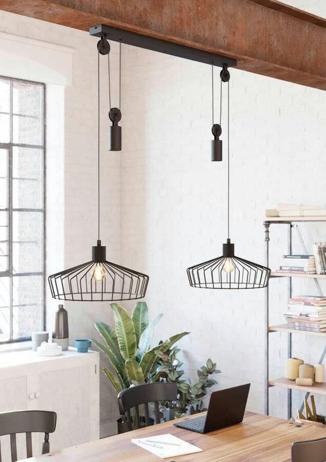 Hanglamp winkworth 2li e27 d380 katrol draad zwa zwart