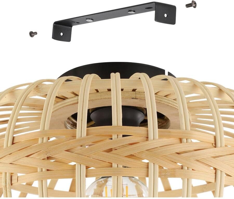 EGLO Plafondlamp AMSFIELD Plafondlamp staal en hout E27 woonkamerlamp hal lamp (1 stuk) - Foto 2