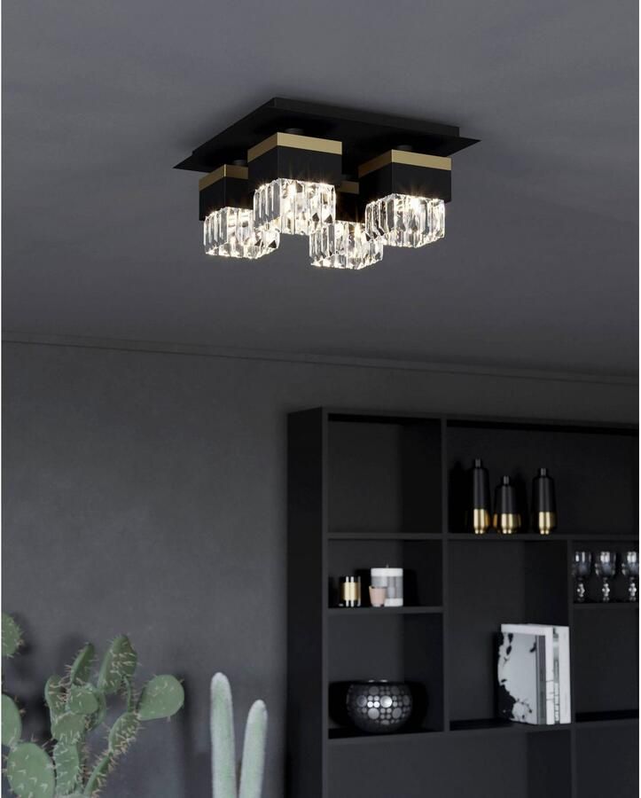 EGLO Plafondlamp BARRANCAS Plafondlamp in zwart en goudkleur van staal excl. E14 40W (1 stuk)