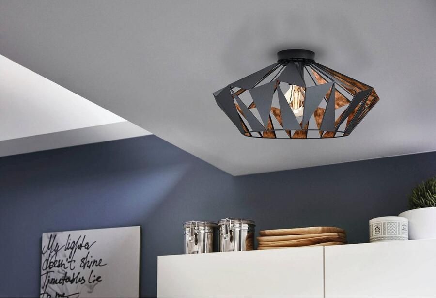 EGLO Plafondlamp CARLTON 6 plafondlamp zwart-koper excl. lichtbron E27 retro Woonkamerlamp eetkamer vintage cut-outs industrieel 23 5x47cm (1 stuk) - Foto 4