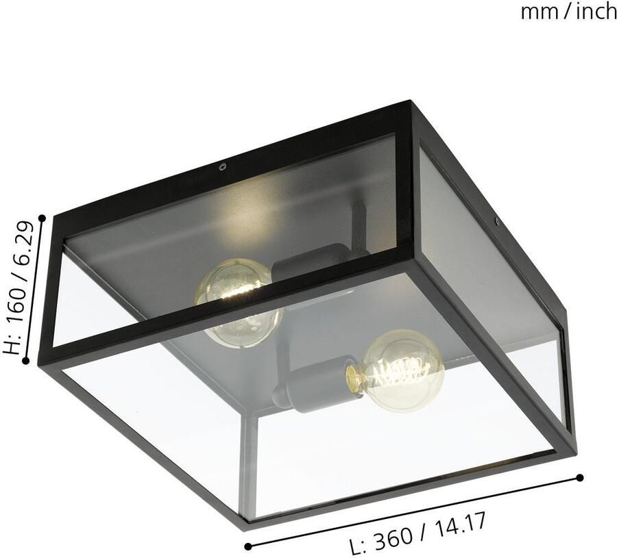 Eglo Vintage Charterhouse Plafonnière 2 Lichts Zwart Helder