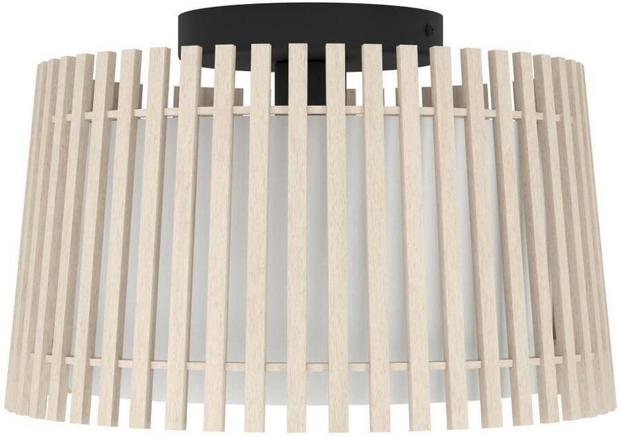 EGLO Plafondlamp FATTORIA Plafondlamp hout textiel in wit lamp plafond E27 fitting Ø 38 cm (1 stuk) - Foto 4