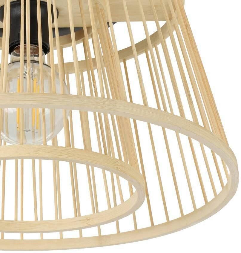 EGLO Plafondlamp HYKEHAM Plafondlamp bamboe boho hout en metaal in zwart E27 fitting (1 stuk)
