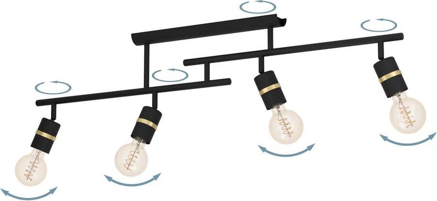 EGLO Plafondlamp LURONE Plafondlamp in zwart en messing van staal excl. E27 10W (1 stuk)