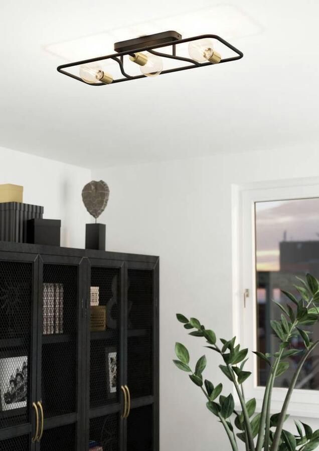 EGLO Plafondlamp MESSINARO Plafondlamp metaal in zwart en geborsteld messing E27 fitting (1 stuk)