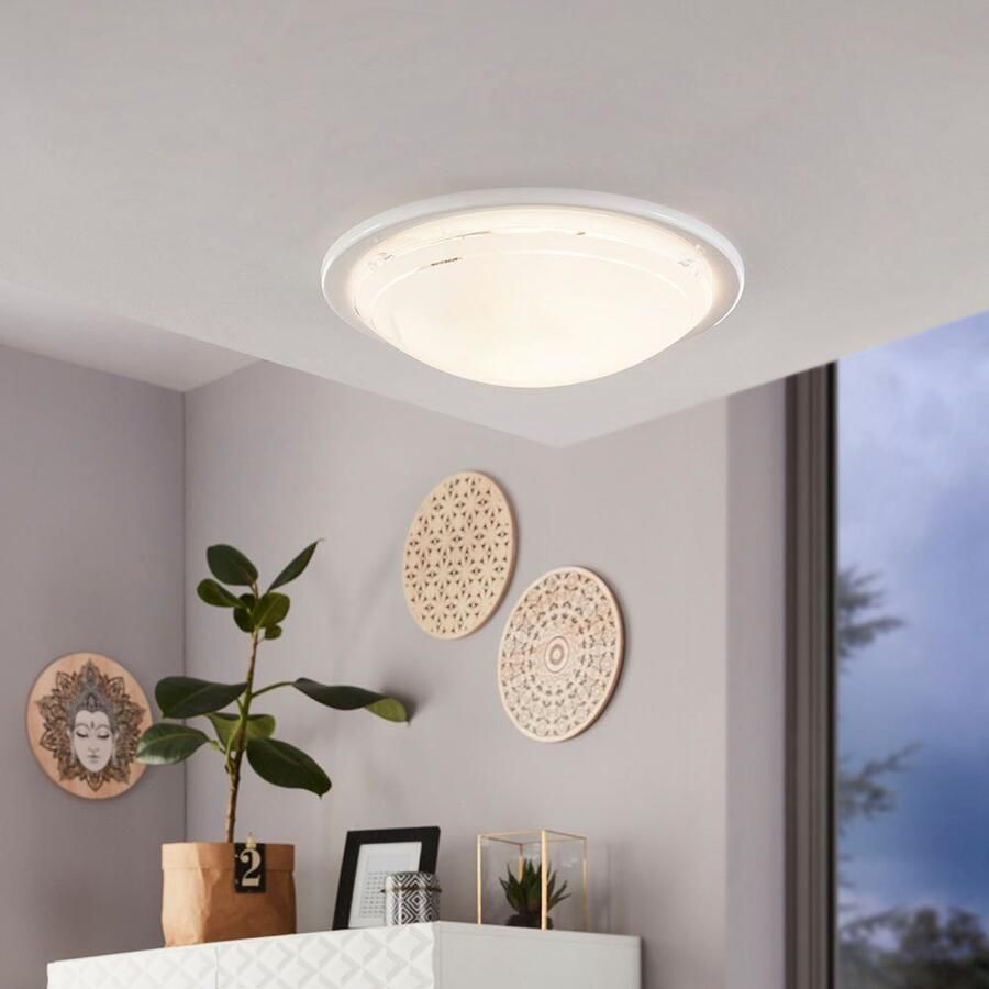 EGLO Plafondlamp PLANET 1 plafondlamp wit staal glas keukenlamp E27 Woonkamerlamp hallamp eetkamer kantoor tijdloos 29x29x8 5cm (1 stuk)