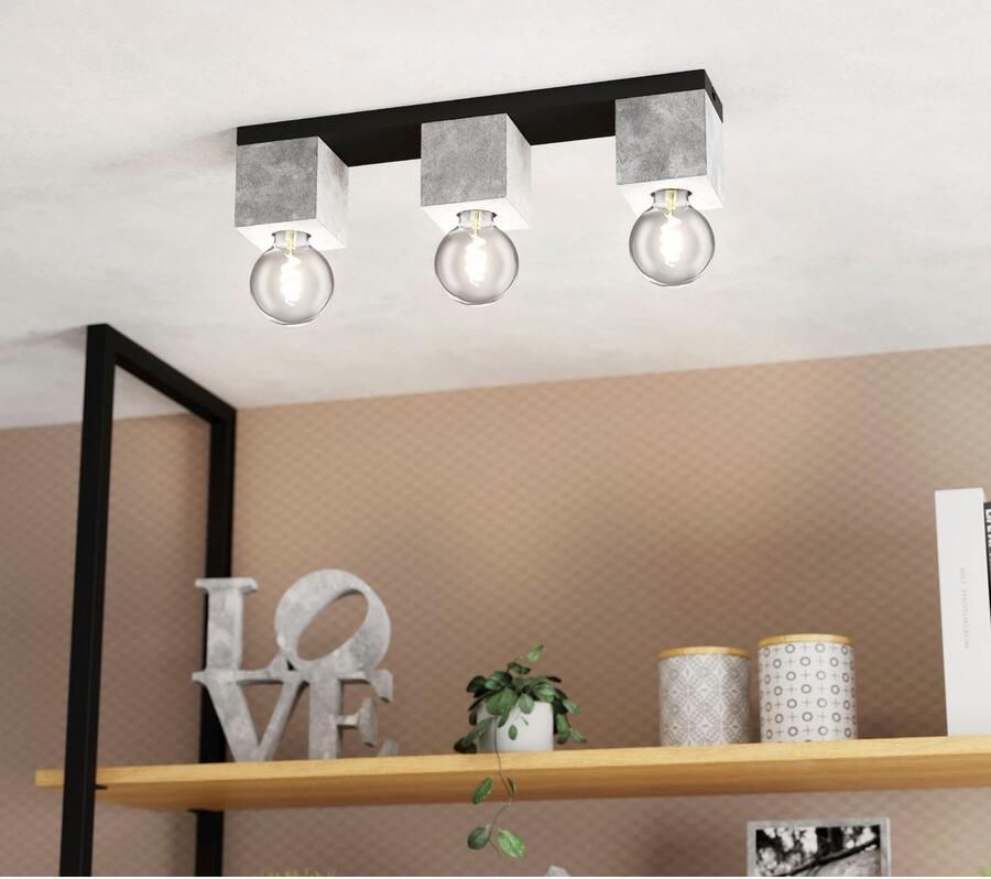 EGLO Plafondlamp PRESTWICK 3 Plafondlamp in zwart van staal excl. E27 40W (1 stuk)