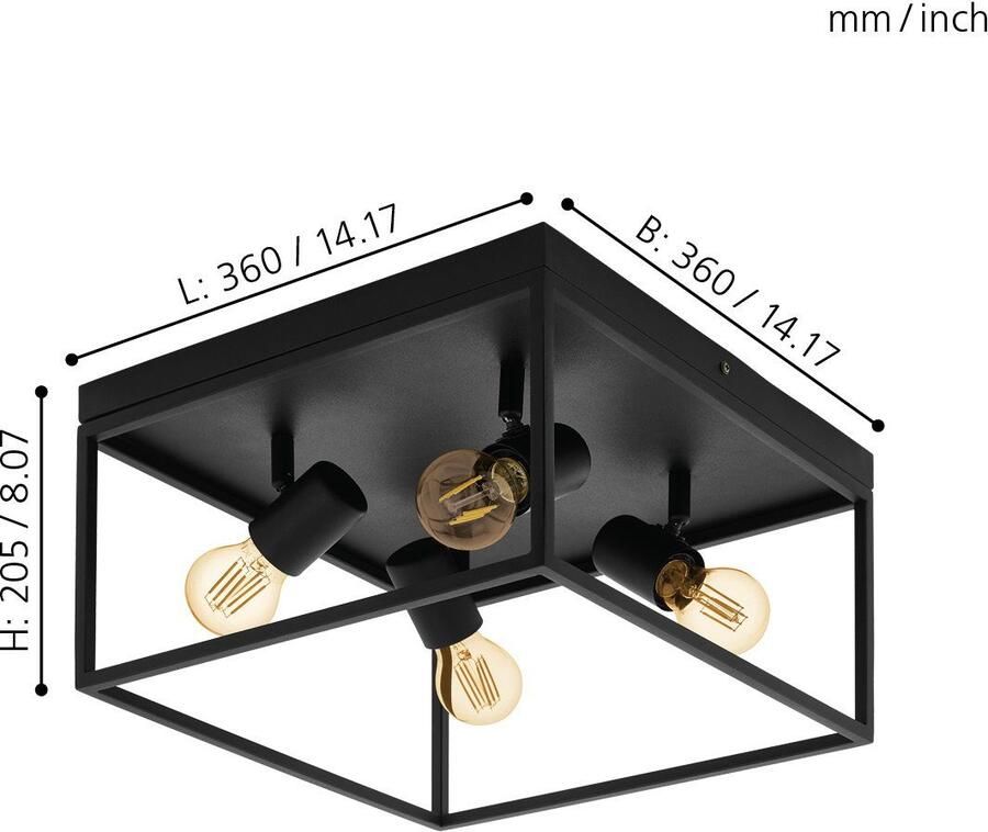 EGLO Plafondlamp SILENTINA Wand- plafondlamp zwart lamp excl. (1 stuk)