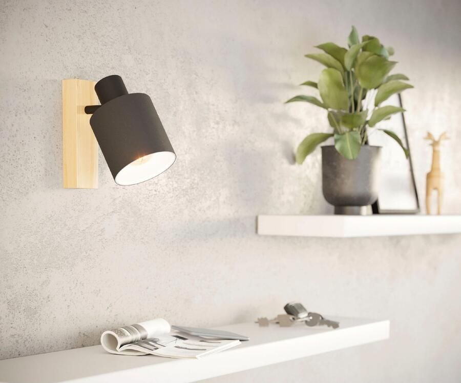 EGLO Plafondspot BATALLAS Plafondspot in bruin en zwart van hout staal excl. E27 10W (1 stuk)