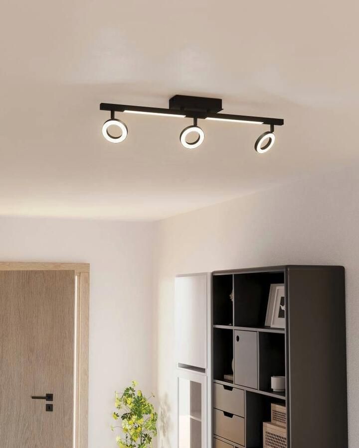 EGLO Plafondspot CARDILLIO 2 plafondlamp zwart 3-vlamig draaibare lampenkoppen Spot warmwit licht Woonkamer Eetkamer Keuken Hal 68 5x8 5cm (1 stuk)
