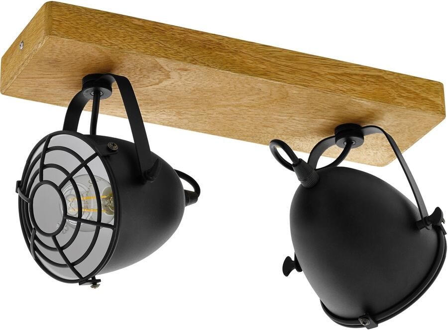 EGLO Plafondspot GATEBECK Spot staal en hout E14 IP20 woonkamerlamp lamp Spot hal lamp L36 x B11 x H20 5 cm natuur zwart 2X40W excl. (1 stuk) - Foto 3