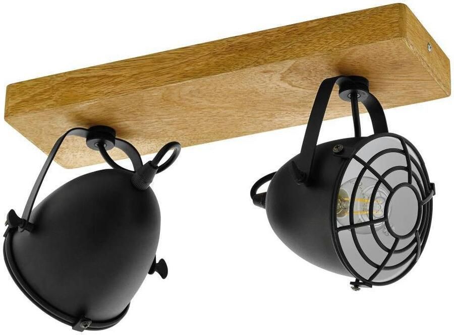 EGLO Plafondspot GATEBECK Spot staal en hout E14 IP20 woonkamerlamp lamp Spot hal lamp L36 x B11 x H20 5 cm natuur zwart 2X40W excl. (1 stuk)