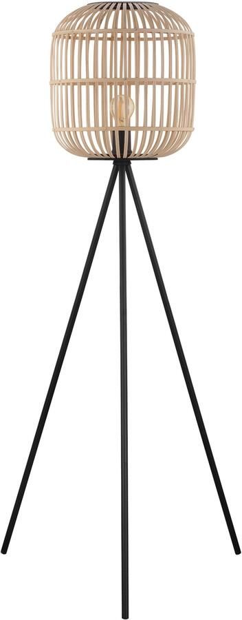 EGLO Staande lamp BORDESLEY Staande lamp vintage staal en hout E27 woonkamerlamp